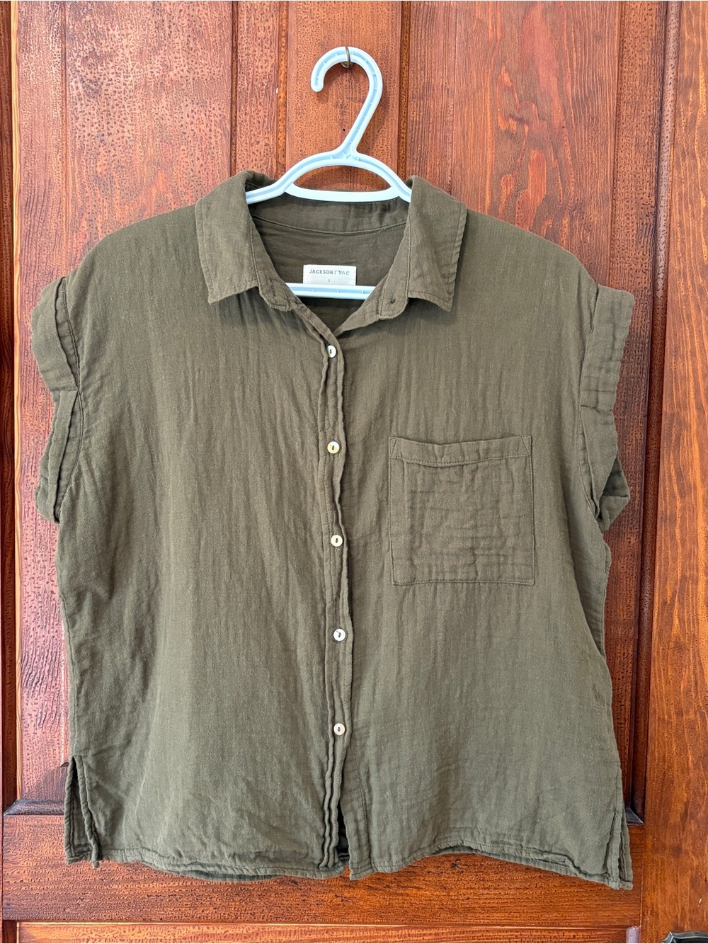 Jackson Rowe Relaxed Olive Button-Up Short sleeve Shirt - SM